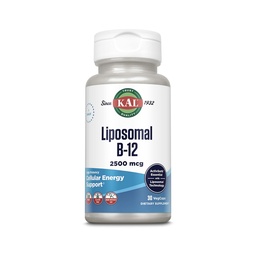 KAL Vitamine liposomique B12 2500 mcg, Haute absorption, Technologie liposomique, Soutien énergétique cellulaire, Capsules végétaliennes, Sans gluten, Fabriqué sans soja, 30 portions