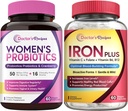 Recettes de médecin Probiotiques et Iron Plus pour femmes, santé féminine et soutien du sang, capsules probiotiques 60ct et Iron Capsules 60 ct