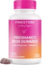 Pink Stork Supplément de fer prénatal Gummies pour les femmes - 20 mg avec vitamine C - Chewable de raisin pour le déficit, l'énergie et le sang builder - 60 Gummy Chews