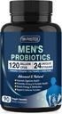 Probiotiques pour hommes Santé digestive, 120 milliards d'UFC Hommes Probiotique avec enzymes digestives et prébiotiques et sciure Palmetto & canneberge pour Gut, Prostate & Urinary Tract Health, plateau stable, 90 capsules