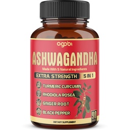 90 Capsules - Capsules de supplément Ashwagandha - Ginger Root, Turmeric, Rhodiola Rosea & Black Pepper
