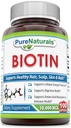 Pure Naturals Biotin 10 000 Mg, 100 Capsules- Soutient une peau et des cheveux sains – favorise une bonne santé globale