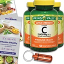 Choice Bundle Spring Valley Ultra Strength Vitamine C Capsules Complément alimentaire 2 000 mg 120 Ct 3 pk (360 Total) + Guide vitaminique et contenant de pilule (5 articles) !