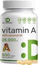 SUPPLÉMENT DE DÉAL High Potency Vitamine A 25000 UI, 500 softgels d'huile de coco Facilement absorbé, huile naturelle de foie de poisson – Vitamines pour la santé des yeux, des immunitaires et de la peau – Facile à avaler, non-OGM