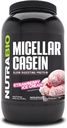 NutraBio Casein Protein Powder, Micellar Casien Powder, 25g Slow Digesting Protein, Helps Keep You Full, Overnight Muscle Recovery & Growth, BCAA & EAA, Gluten Free, Soy Free, 2lb Strawberry Ice Cream