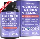 27-in-1 Hair Skin and Nails Vitamins (6810mg) with Biotin 10000mcg - Collagen Supplements for Men and Women - Keratin Supplements with Probiotics and Saw Palmetto, 90ct