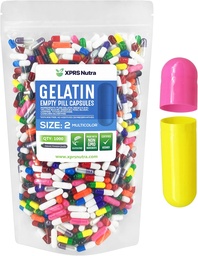 XPRS Nutra Size 2 Empty Capsules - 1000 Count Empty Gelatin Capsules - Pills DIY Capsule Filling - Pure Bovine Pill Gel Caps for Do-It-Yourself Supplements (Multi Color)