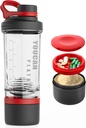 Bouteille de shaker protéinique de 21 oz avec récipient de stockage en poudre-coupons de shaker pour shakes protéiniques-bouteille d'entraînement-bouteille d'eau Mixer Cup-Gym Sport -Fabriqué avec Tritan BPA sans, avec boules de fouet, Rouge