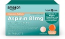 Amazon Basic Care Low Dose Chewable Aspirin 81 mg Tablets, Pain Reliever, Orange Flavor, 36 Count