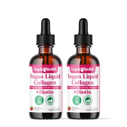 LIQUIDHEALTH 100% Vegan Collagen Plus Biotin 100,000mcg Liquid Drops - Plant-Based Liquid Collagen for Women & Men - Hair & Nail Growth, Skin Health, Boosts Metabolism - Made in USA, Non-GMO (2 Pack)