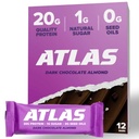 Atlas Bar – 20g de protéines, 1g de sucre, 0g d'huiles de graines, 0g d'édulcorants artificiels (Amande de chocolat foncé, 12 Nombre)